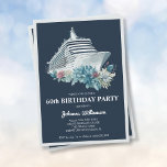 Elegant Cruise Ship Trip Women 60th Birthday Party Invitation<br><div class="desc">Elegant 60th birthday party cruise ship trip invitation for women. Personalise it with her name and the party details including the date,  cruise line,  departure port,  RSVP information,  and any other info needed. Design with a watercolor boat and beautiful flowers on a navy blue background and silver details.</div>