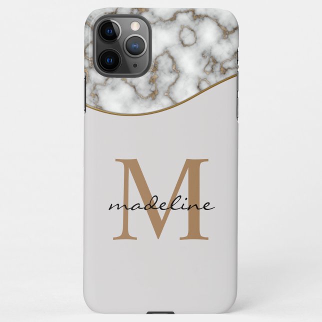 Elegant Crusted Gold Marble Black Grey Monogram 3  iPhone Case (Back)