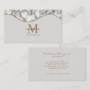Elegant Crusted Gold Marble Black Grey Monogram Business Card