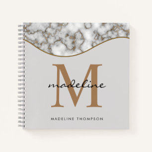 Elegant Crusted Gold Marble Black Grey Monogram Notebook