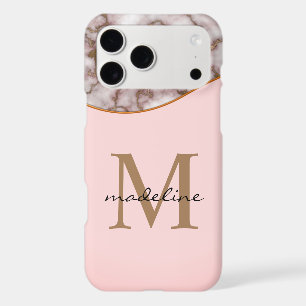 Elegant Crusted Gold Marble Dusty Pink Monogram
