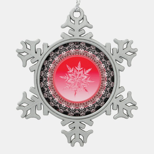 Elegant Crystal Snowflake Pewter Christmas Ornament (Front)