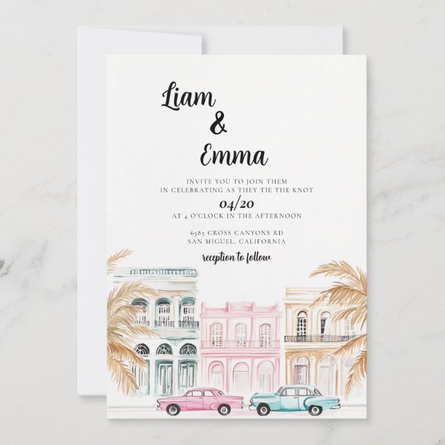 Elegant Cuba Havana Wedding Invitation (Front)