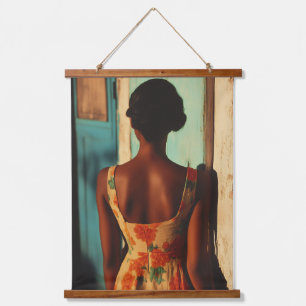 Elegant Cuban Woman Floral Dress at Golden Hour Hanging Tapestry