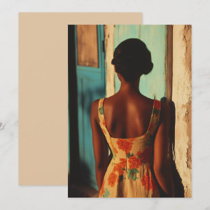 Elegant Cuban Woman Floral Dress at Golden Hour Invitation