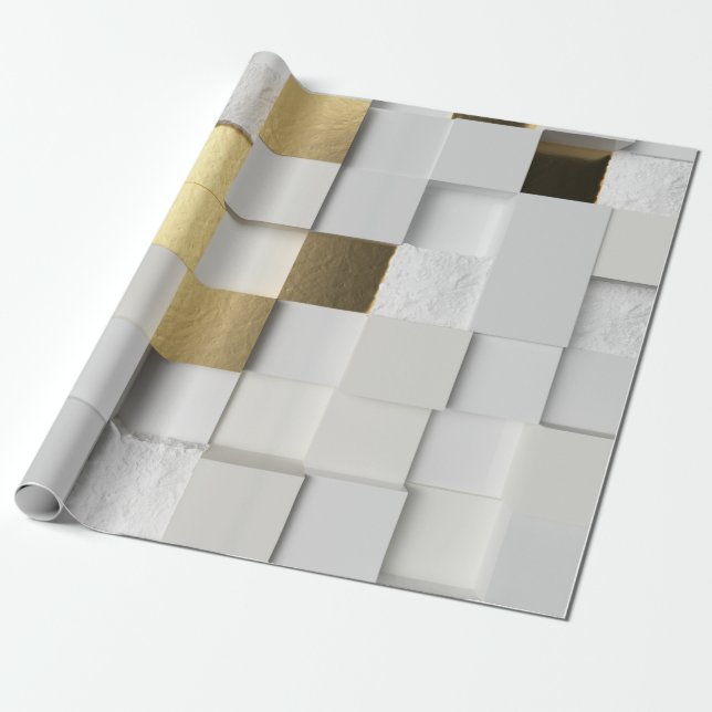 Elegant Cube wall 3D art- white and gold Wrapping Paper (Unrolled)
