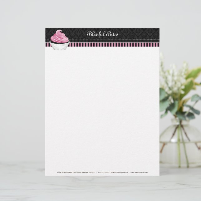 Elegant Cupcake and Damask Bakery Customised Letterhead (Standing Front)