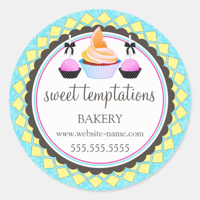 Elegant Cupcake and Pink Cake Pops Classic Round Sticker (Front)