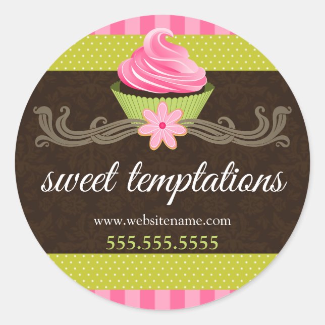 Elegant Cupcake Bakery Packaging Classic Round Sticker (Front)