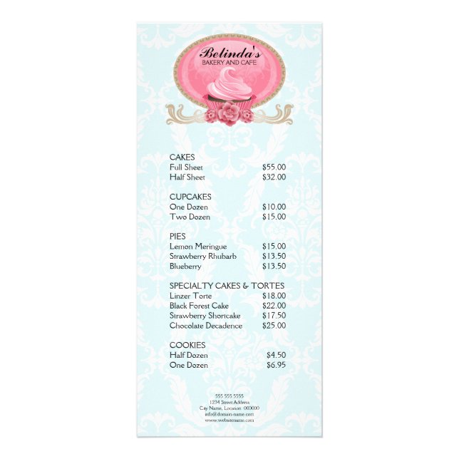 Elegant Cupcake Bakery Rack Card (Front)