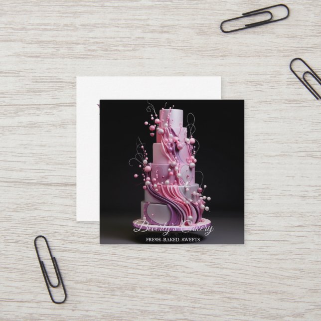 Elegant Cupcake Bakery Sweets Square Business Card (Front/Back In Situ)
