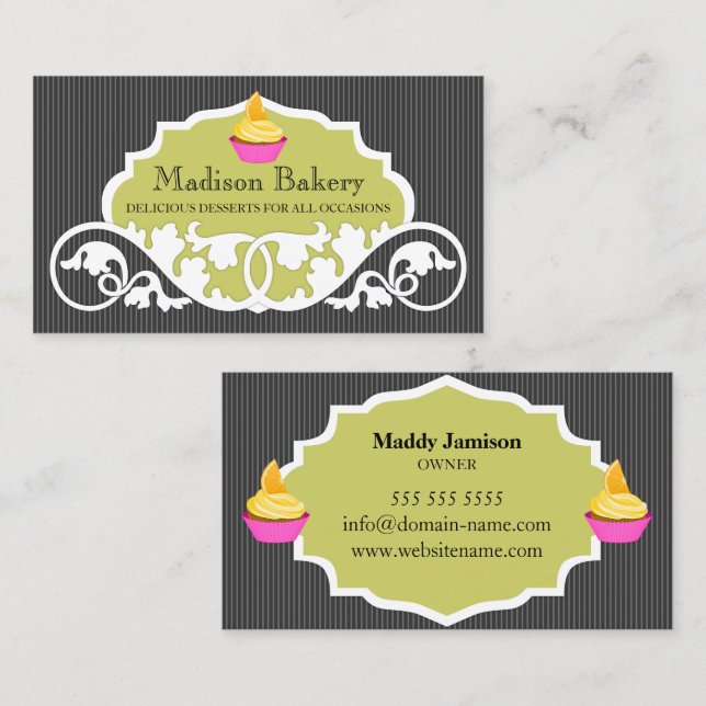 Elegant Cupcake Bakery Swirl Decoration Business Card (Front/Back)
