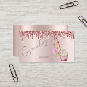 Elegant Cupcake Bakery Tools Rose Gold Drips Business Card