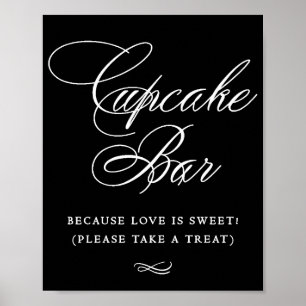 Elegant Cupcake Bar White Calligraphy Chic Table Poster