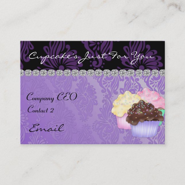 ELEGANT CUPCAKE Business Card Damask (Front)