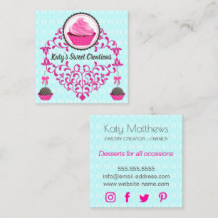 Elegant Cupcake Cake Pops Swirls Square Business Card