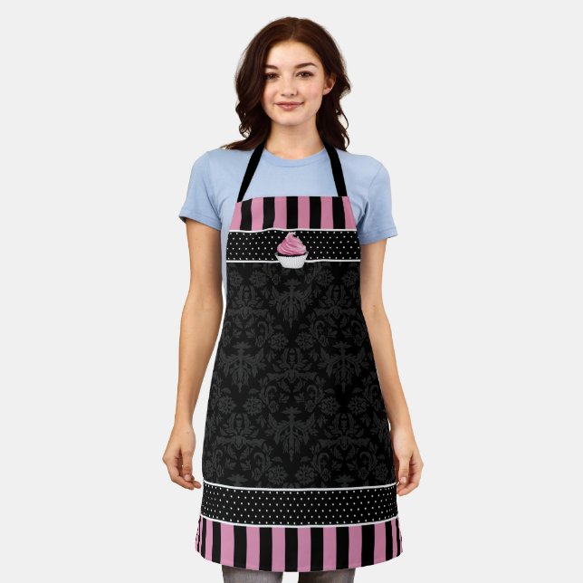 Elegant Cupcake Damask Apron (Worn)