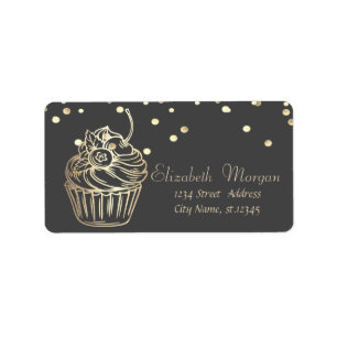 Elegant Cupcake,Faux Gold Foil Confetti Label