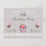 Elegant Cupcakes Pink & Grey 18th Birthday Invitation<br><div class="desc">Elegant glamourous 18th birthday party invitations for girls in grey and white with cute pink cupcakes and a beautiful pink birthday cake with pretty roses. There are also ornate swirls and flourishes. Classy, trendy, chic girly invites with a romantic vintage elegance look. PLEASE NOTE - ALL INVITATIONS ON ZAZZLE HAVE...</div>