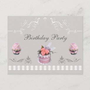 Elegant Cupcakes Pink & Grey Birthday Party Invitation