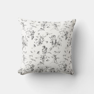 Elegant Cupid Angels Black White Floral Toile Cushion