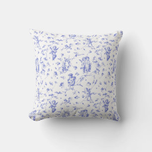 Elegant Cupid Angels Blue White Floral Toile Cushion