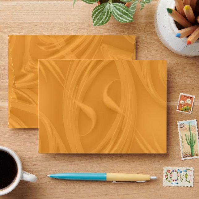 Elegant Curls and Shadows Over Orange Envelopes (Desk)