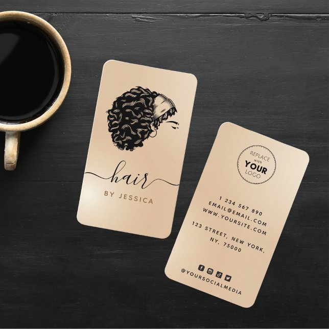 Elegant Curly Afro Hair Hairstylist Beauty Salon Business Card (Creator Uploaded)