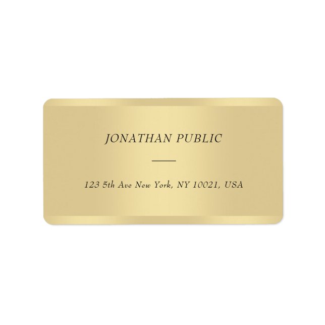 Elegant Cursive Font Name Gold Modern Address Label (Front)