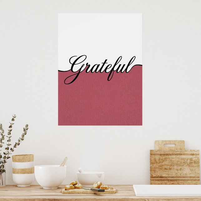 Elegant Cursive Grateful Minimalist Wall Art (Kitchen)