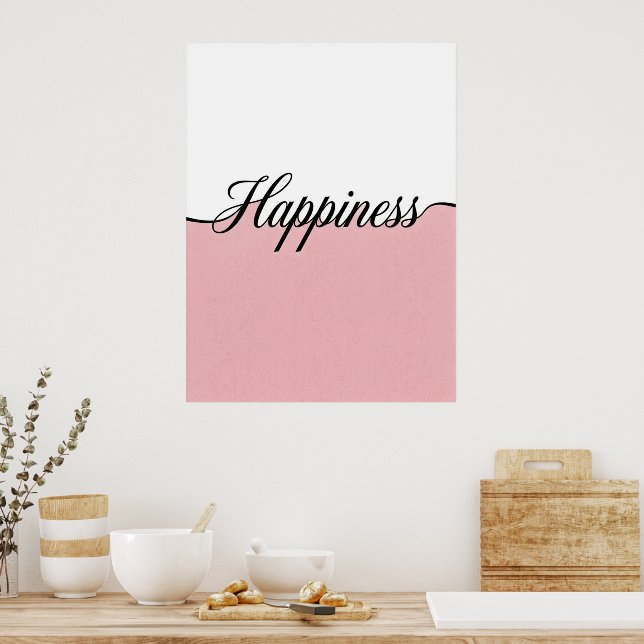 Elegant Cursive Happiness Minimalist Wall Print (Kitchen)