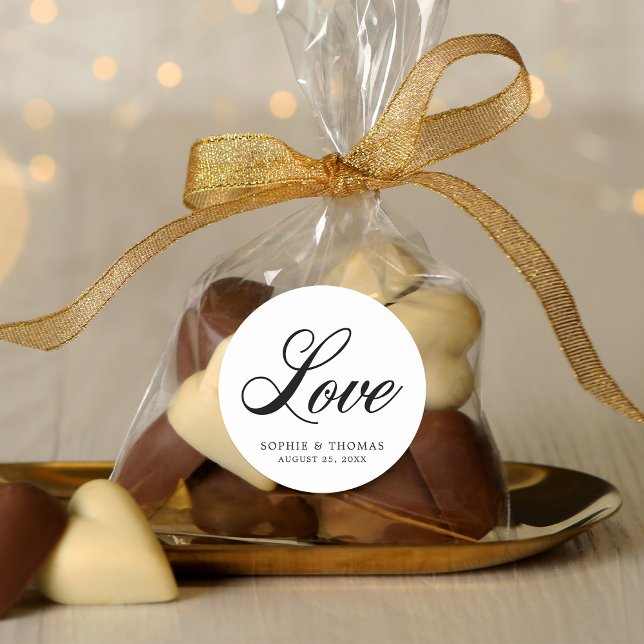 Elegant Cursive Love Wedding Classic Round Sticker (Creator Uploaded)