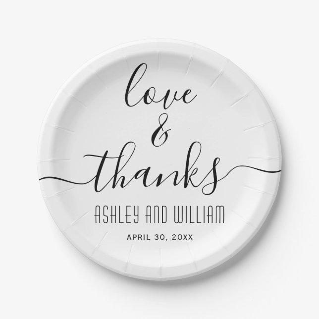 Elegant cursive script calligraphy wedding paper plate (Front)