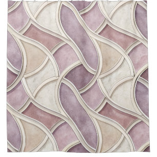Elegant Curved in Cream and Lilac – Geometric Shower Curtain