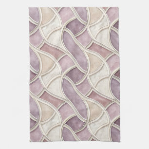 Elegant Curved in Cream and Lilac – Geometric Tea Towel