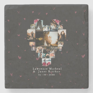 Elegant Custom 18 Photo Heart Shaped for her him Stone Coaster