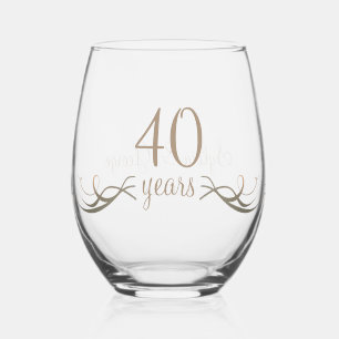 Elegant Custom 40th Anniversary Keepsake Gift Stemless Wine Glass