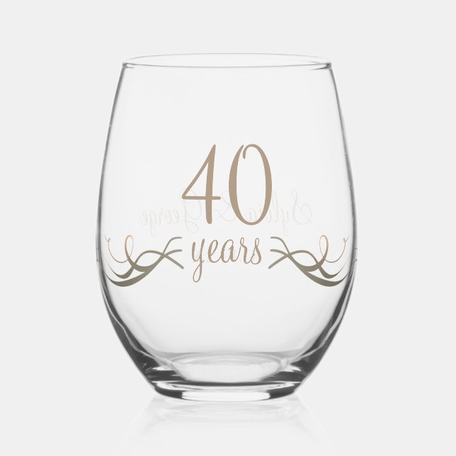 Elegant Custom 40th Anniversary Keepsake Gift Stemless Wine Glass (Front)