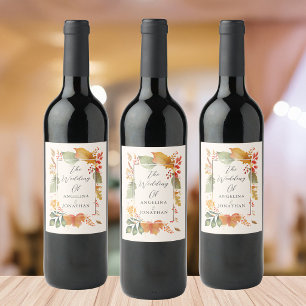 Elegant Custom Autumn Leaf Wedding Wine Label
