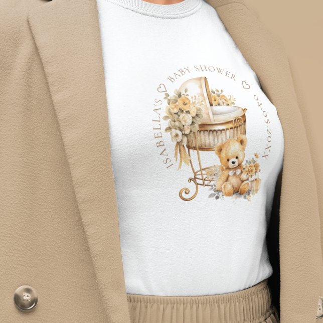 Elegant Custom Beige & Gold Baby Shower T-Shirt (Creator Uploaded)