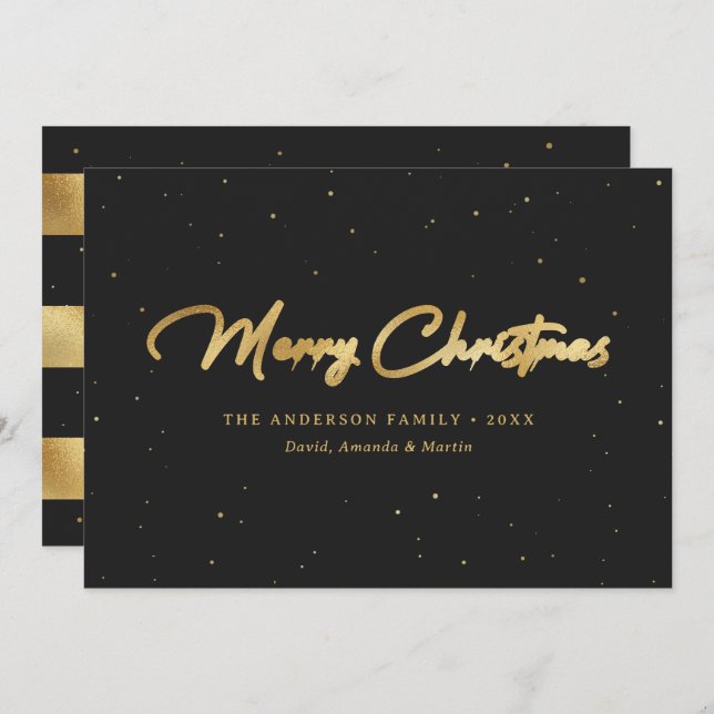 Elegant Custom Black and Gold Foil Christmas Cards (Front/Back)