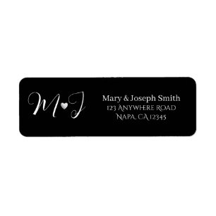 Elegant Custom Black And White Wedding Monogram Return Address Label