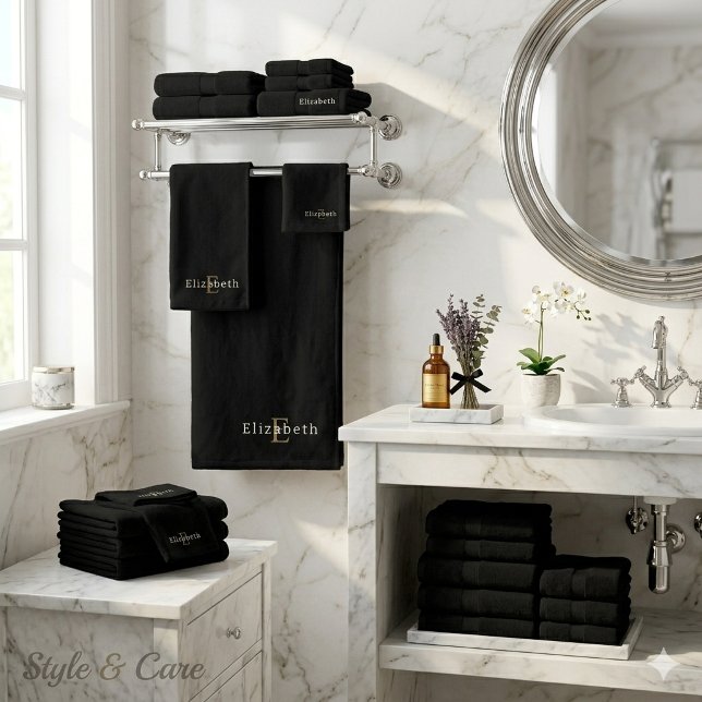 Elegant Custom Black Bath Towel Set – 3 Piece (Elegant Custom Black Bath Towel Set – 3 Piece)