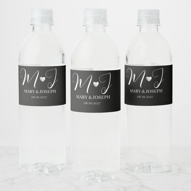 Elegant Custom Black Wedding Water Bottle Label  (Bottles)