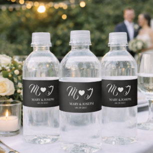 Elegant Custom Black Wedding Water Bottle Label 