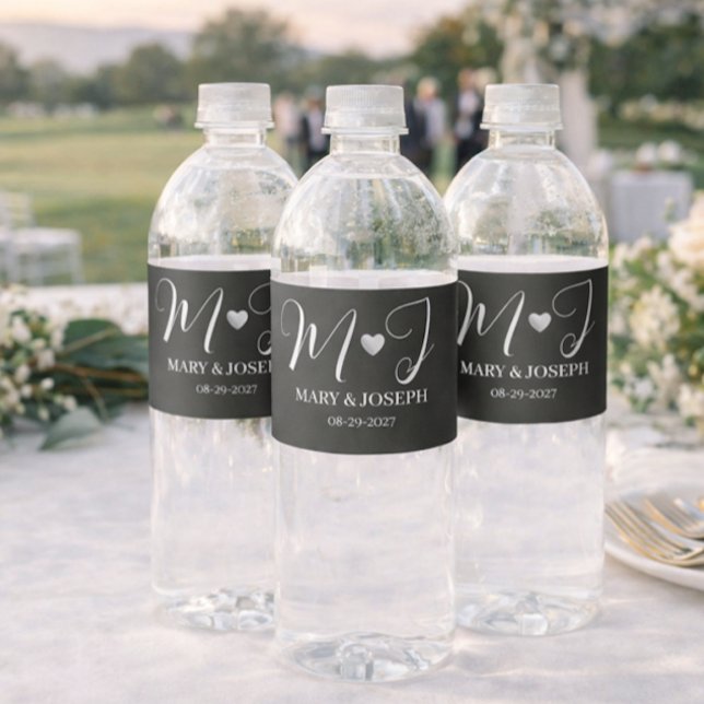Elegant Custom Black Wedding Water Bottle Label  (Creator Uploaded)