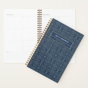 Elegant Custom Blue Gold Geometric Pattern   Planner