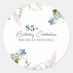 Elegant Custom Blue Pink 85th Birthday Classic Round Sticker