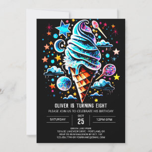 Elegant Custom Bohemian Boy Ice Cream Birthday Invitation