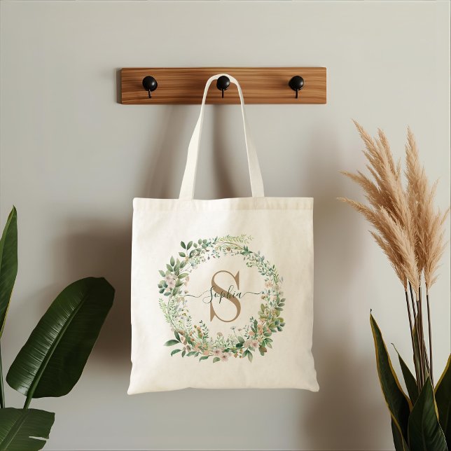 Elegant Custom Botanical Monogram with Name Tote Bag (Creator Uploaded)